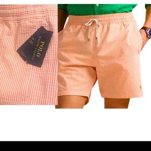Polo Ralph Lauren Seersucker Swim Trunks Big & Tall Orange White 3XLT